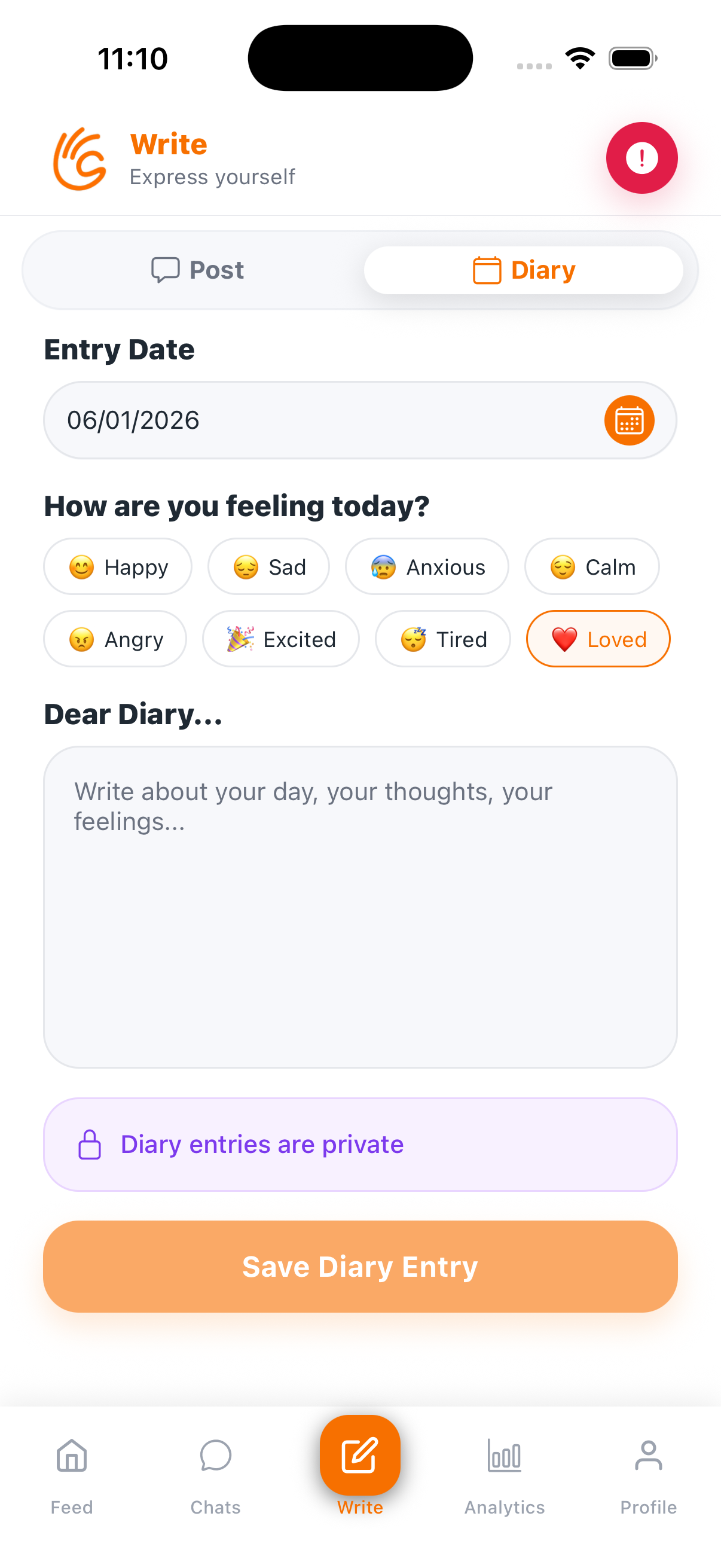 OCare app — Anonymous diary